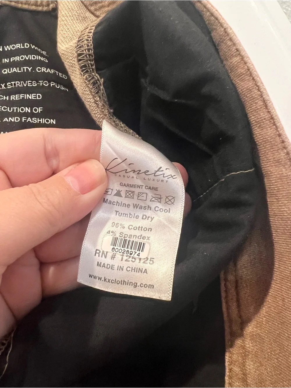 Kinetix Casual Luxury Travel Pant Slim Straight Fit Size 38 Brown Tan Chino